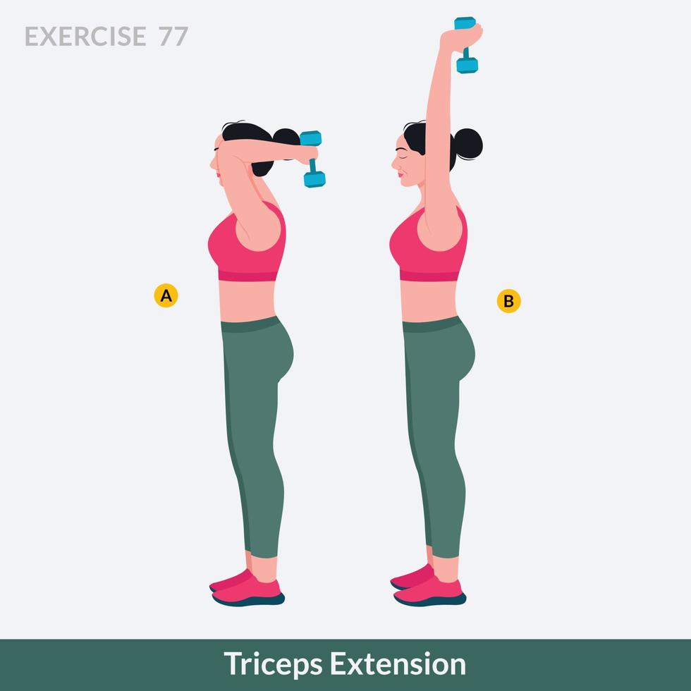 exercício de extensão de tríceps, fitness de treino de mulher, aeróbico e exercícios. vetor