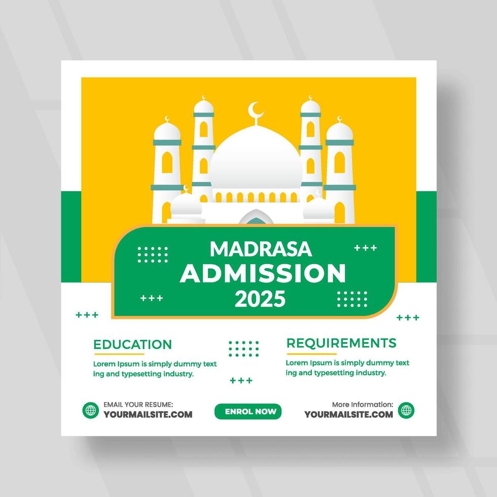 modelo de banner de mídia social de admissão madrasa vetor