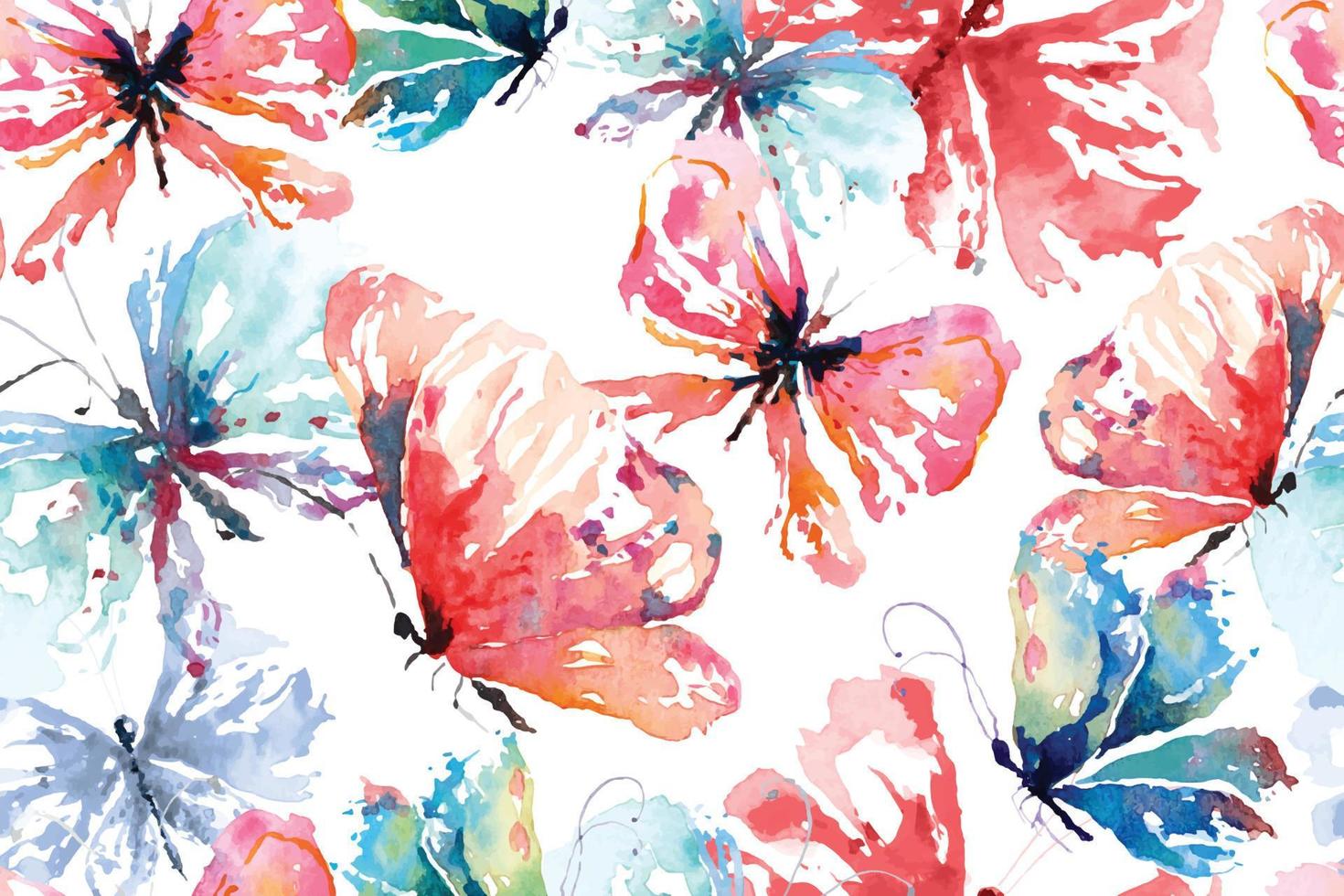 sem costura padrão de pintura de borboletas com watercolor.for projetando padrões de tecido colorido e wallpaper.background abstrato fantasy.flying insetos fundo. vetor