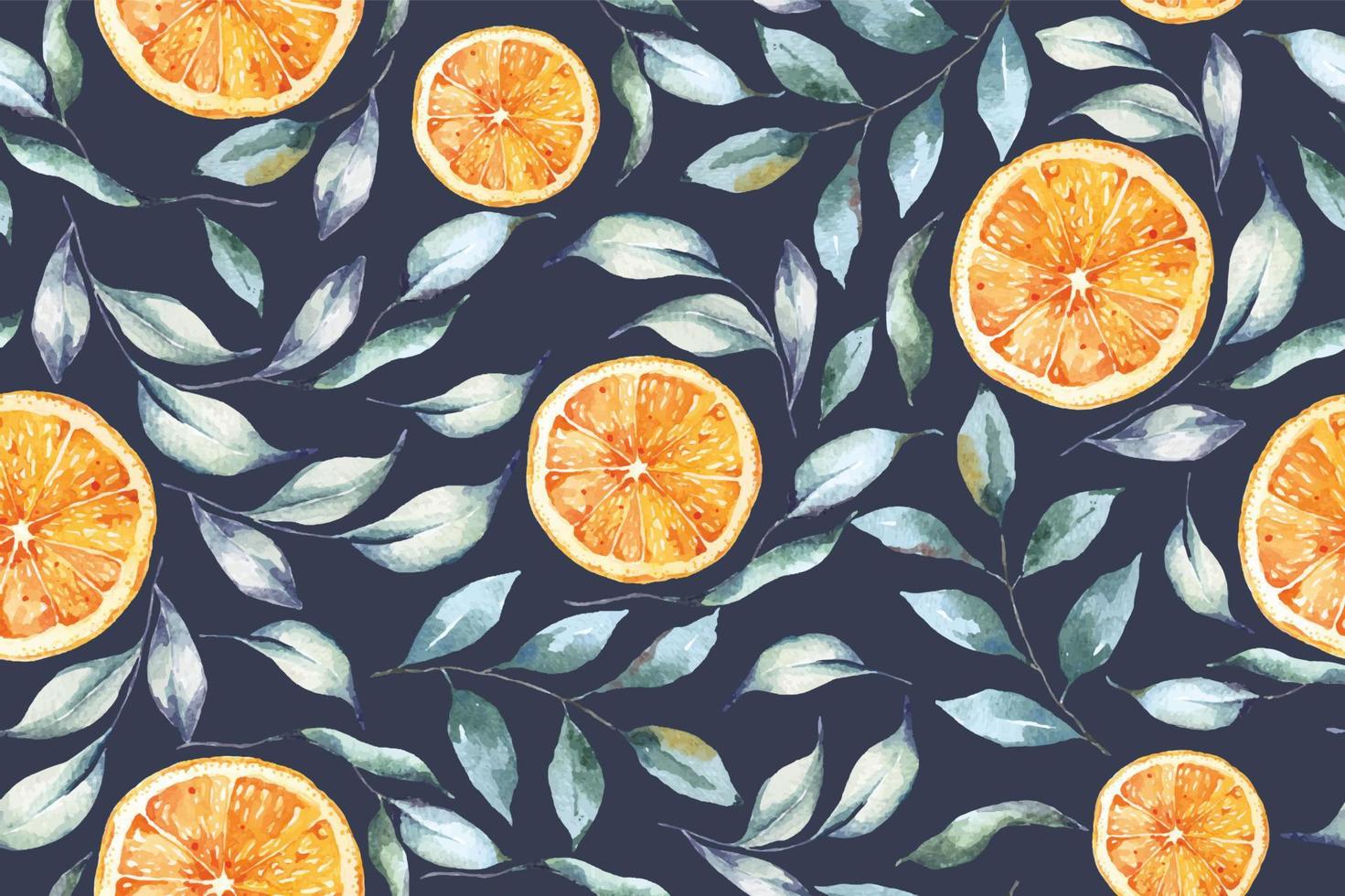 sem costura padrão de tangerinas com aquarela para tecido luxuoso e papel de parede, estilo vintage. e flores, caules e folhas. fundo de frutas laranja. vetor