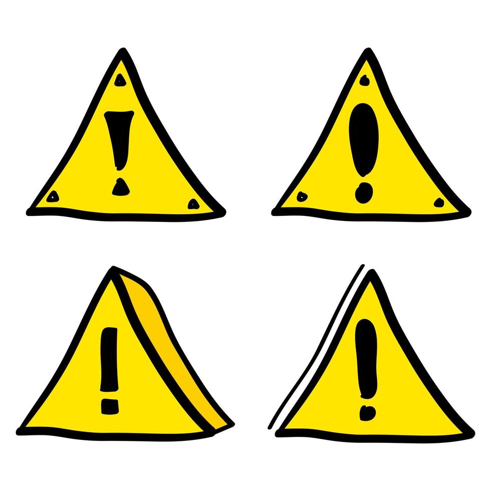 sinal de perigo desenhado à mão ou ícone de sinal de aviso no estilo doodle vetor