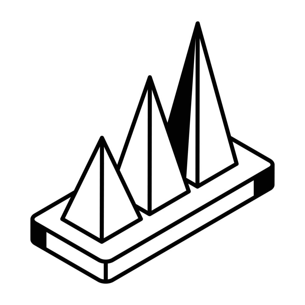 um ícone isométrico de linha de gráfico de pirâmide vetor