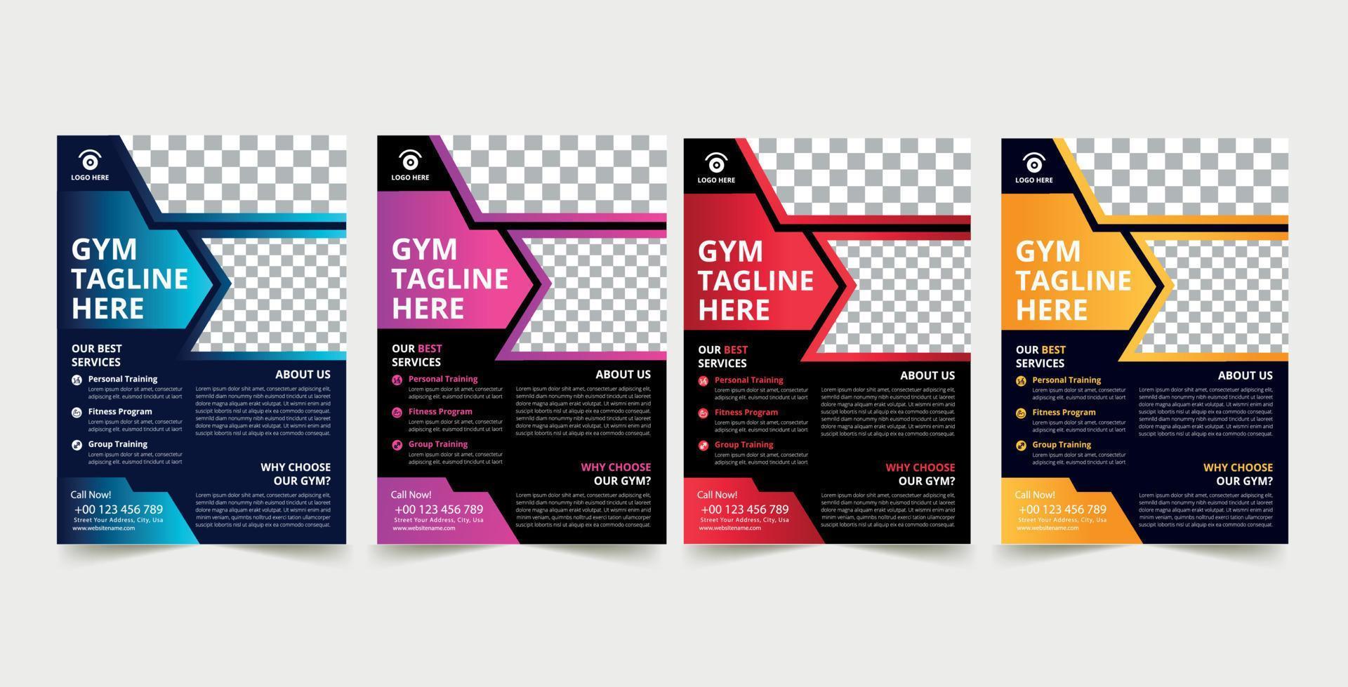 panfleto de fitness de academia de negócios design de conjuntos coloridos design de modelo corporativo para relatório anual capa de folheto da empresa layout de cartaz de negócios, panfleto da empresa, banners vetor