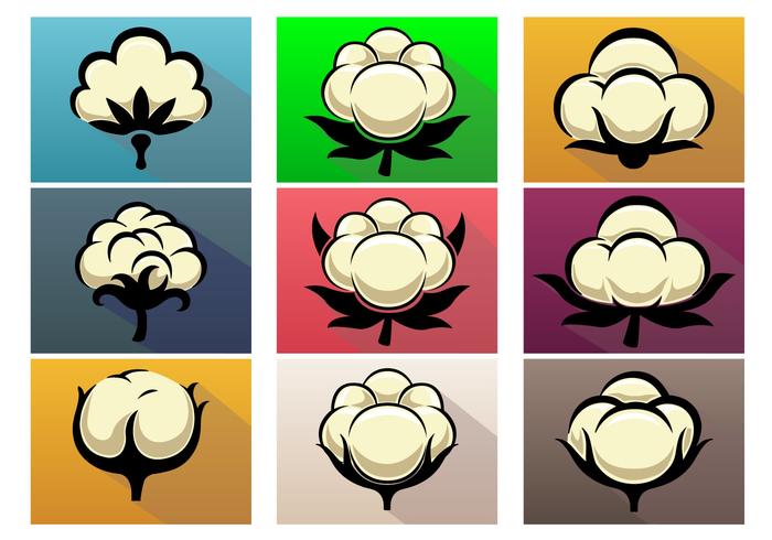 Conjunto de ícones de vetores de plantas de algodão