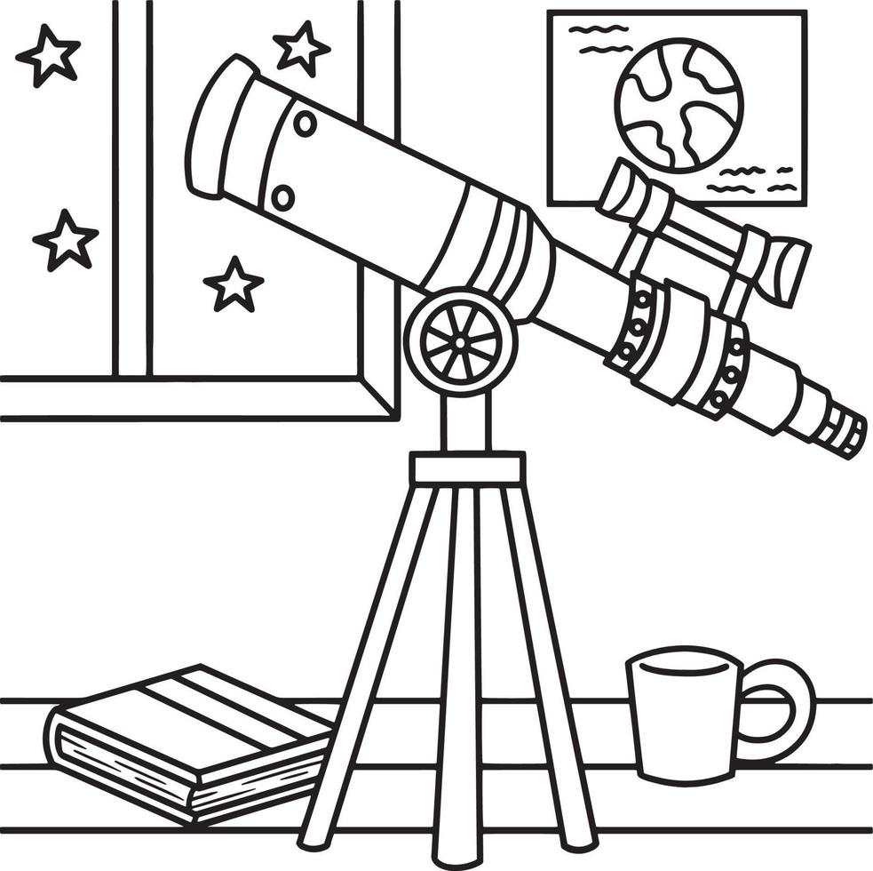 página para colorir telescópio para crianças vetor