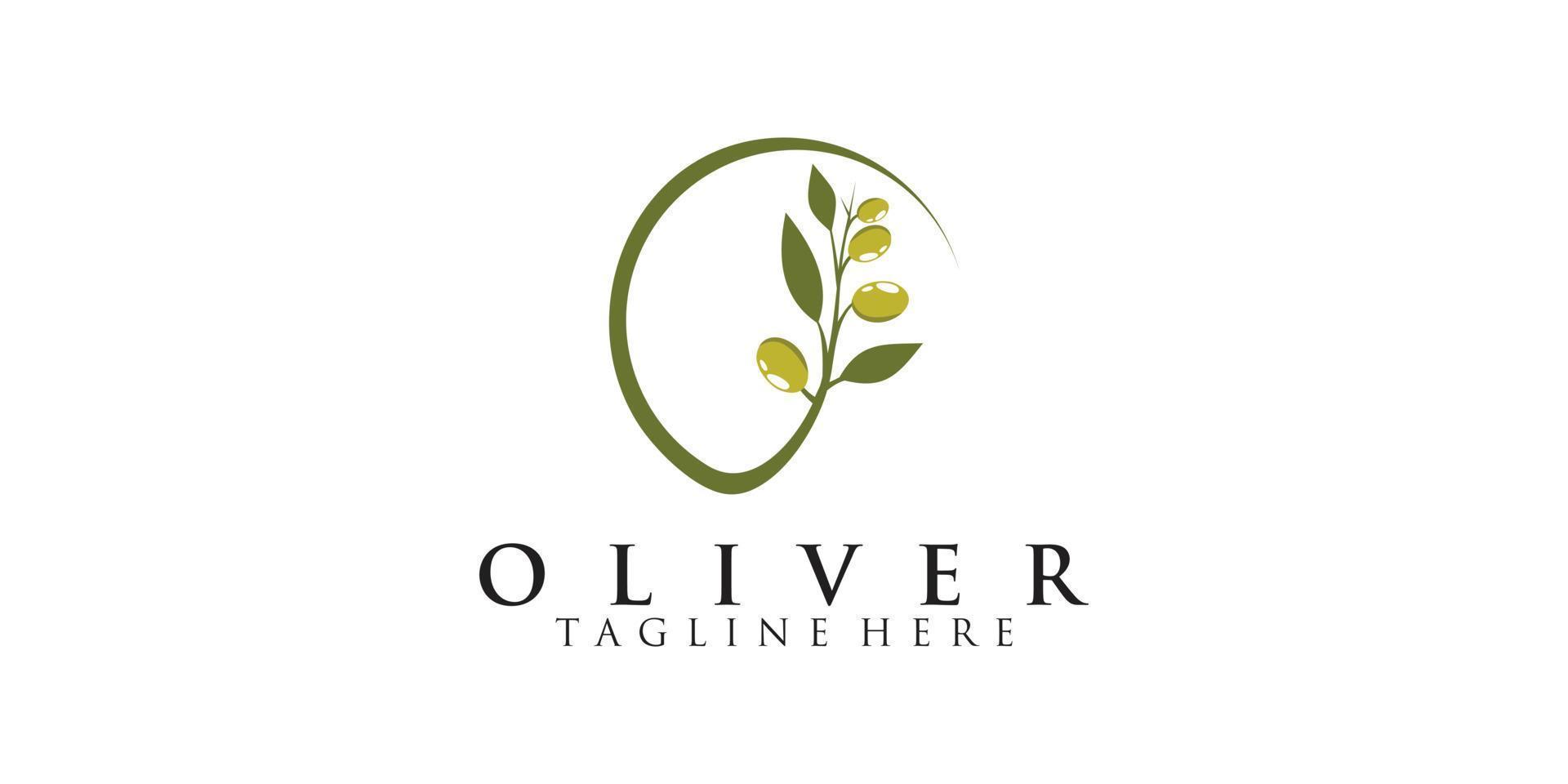 ilustração de design de logotipo de oliveira e óleo com conceito simples vetor premium