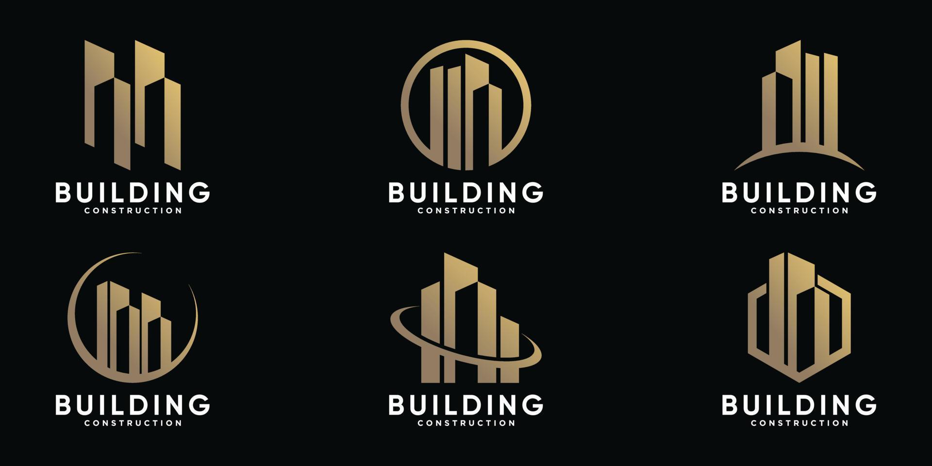 conjunto de modelo de design de logotipo de construção para vetor premium de construção de negócios