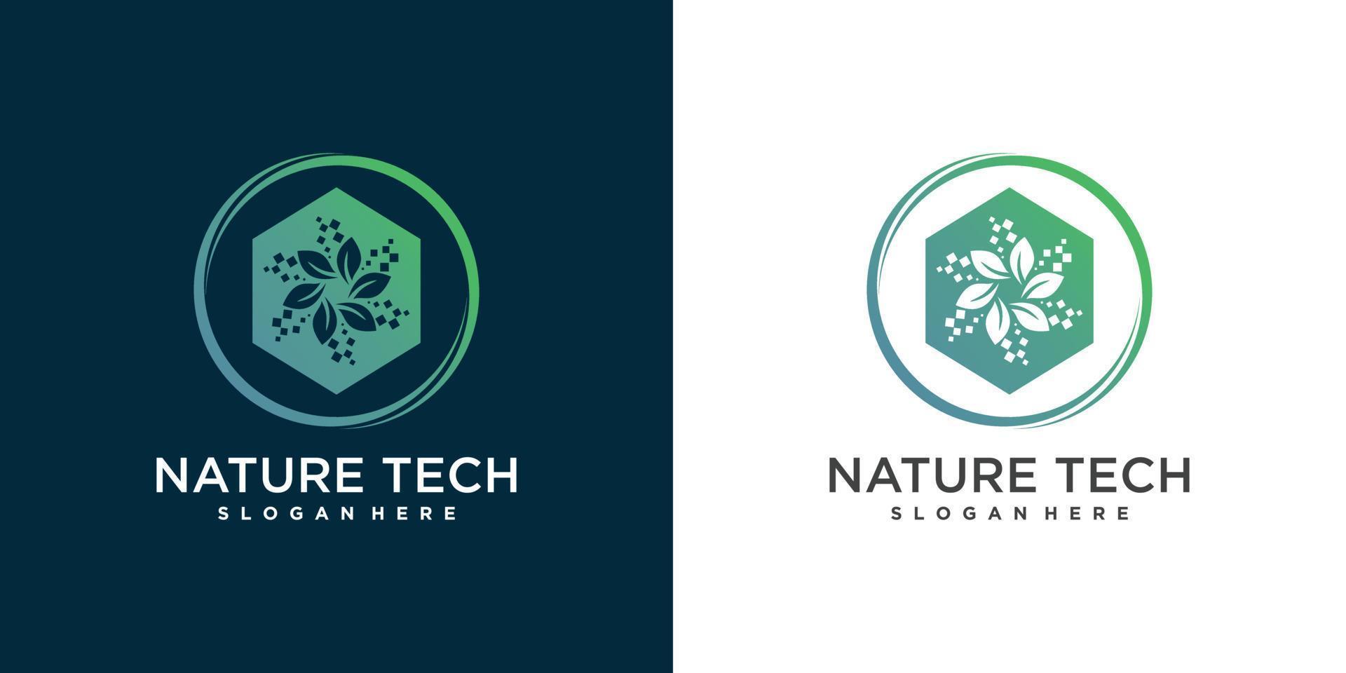 design de logotipo de natureza com vetor premium de estilo de tecnologia moderna