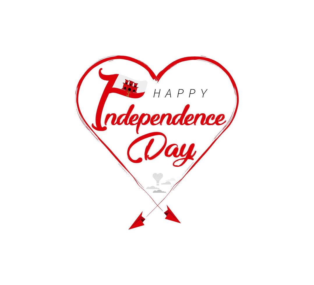 feliz dia da independência de gibraltar. avião desenha nuvem do coração. ilustração vetorial de bandeira nacional sobre fundo branco. vetor