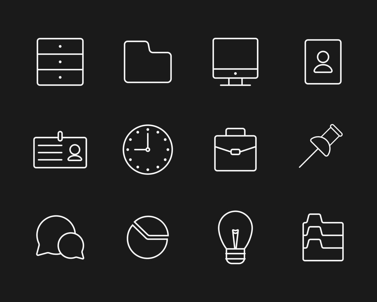 vetor de conjunto de ícones de linha de escritório