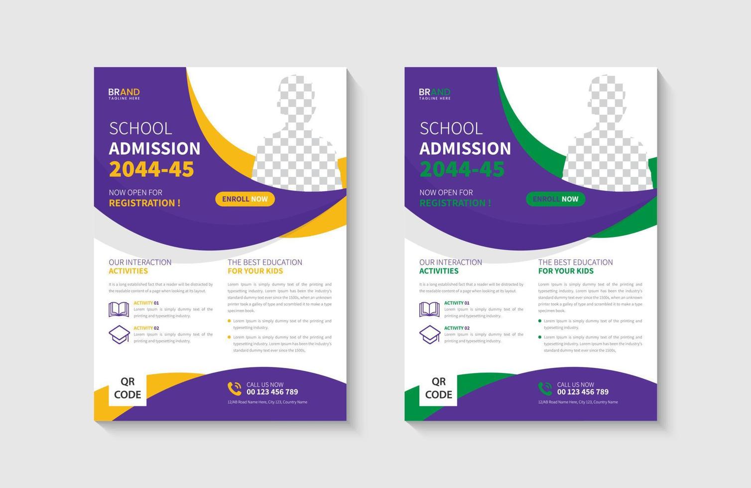 modelo de design de folheto de admissão escolar para crianças vetor
