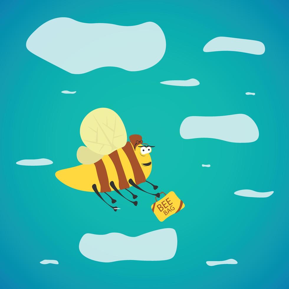 abelha de mel fofa segurando saco amarelo, adorável ilustração em vetor de desenho animado de personagem de inseto voador