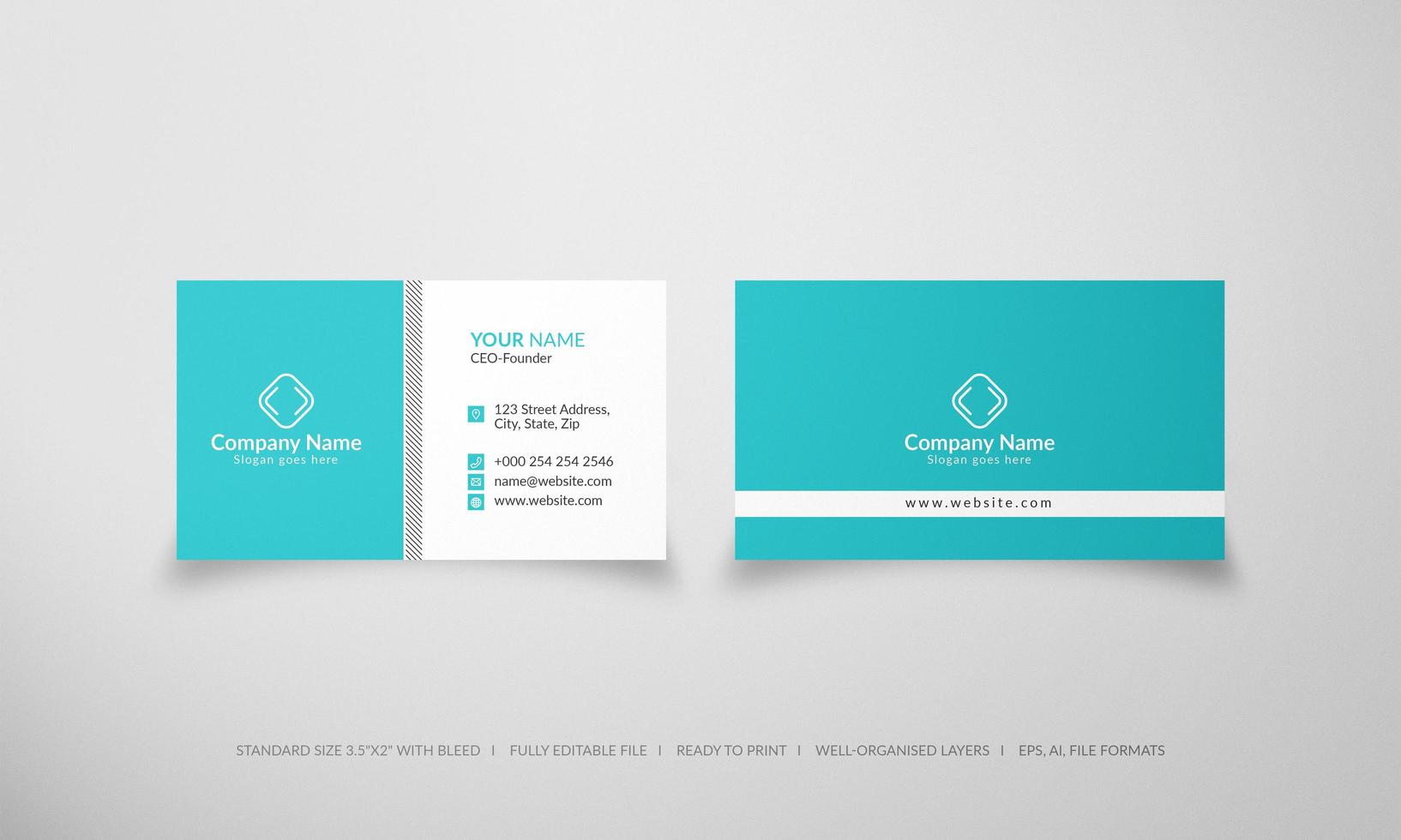 modelo de cartão de negócios criativo e limpo azul moderno vetor