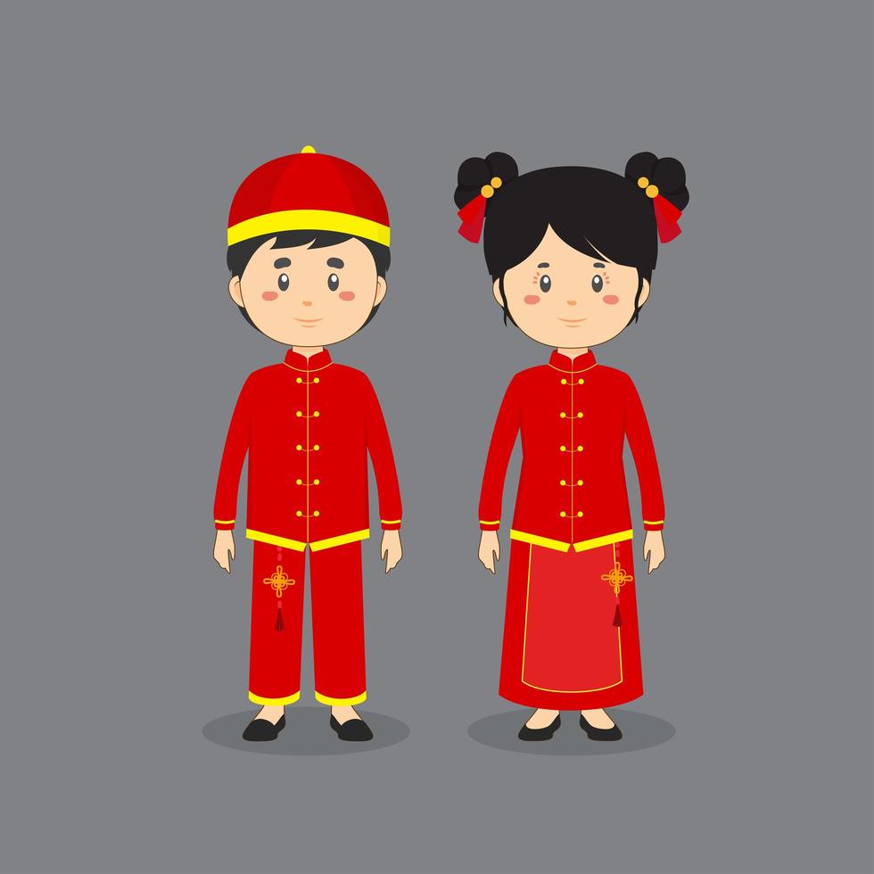 personagem de casal vestindo roupas tradicionais chinesas vetor