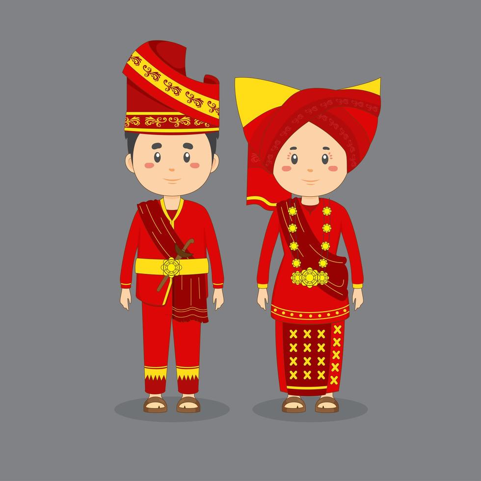 personagem de casal usando o vestido tradicional de sumatra ocidental vetor