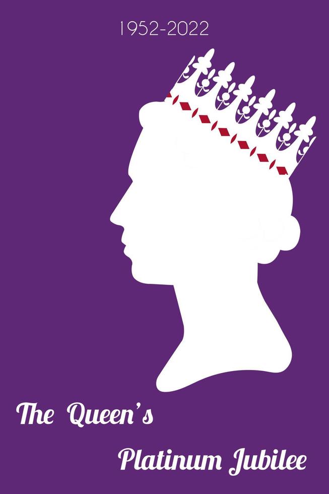 a celebração do jubileu de platina da rainha. perfil de silhueta de elizabeth na coroa em fundo roxo. ilustração vetorial em formato vertical para redes sociais, banners. vetor