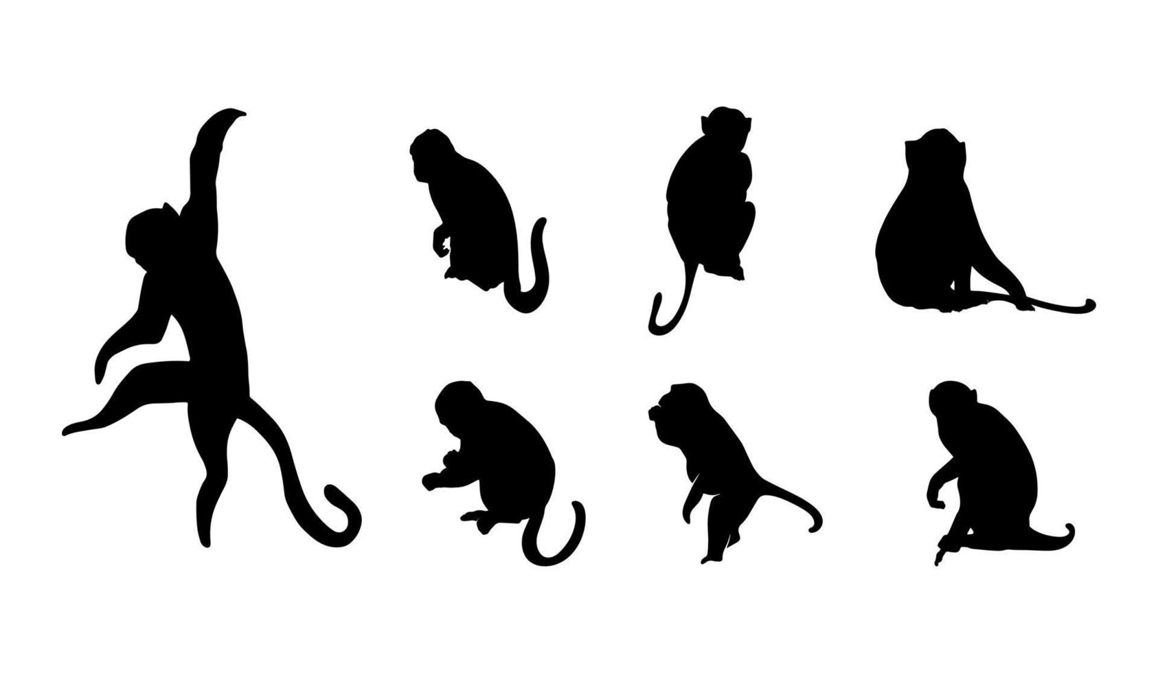 conjunto de silhueta de macaco em fundo branco vetor