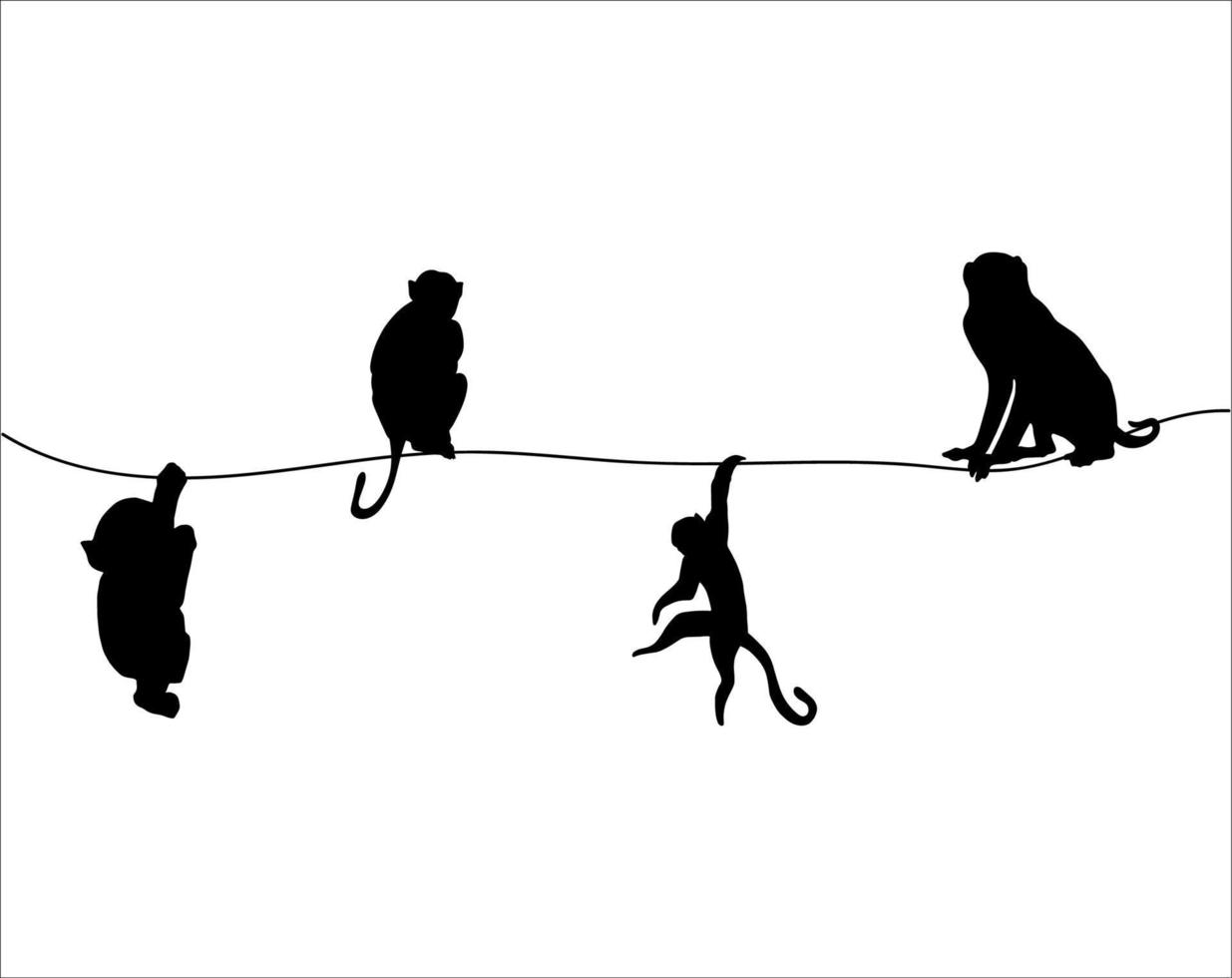 conjunto de silhueta de macaco pendurado na decoração de corda vetor