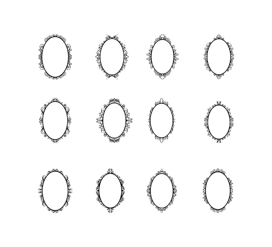 conjunto de ilustrações de moldura de ornamento oval vetor