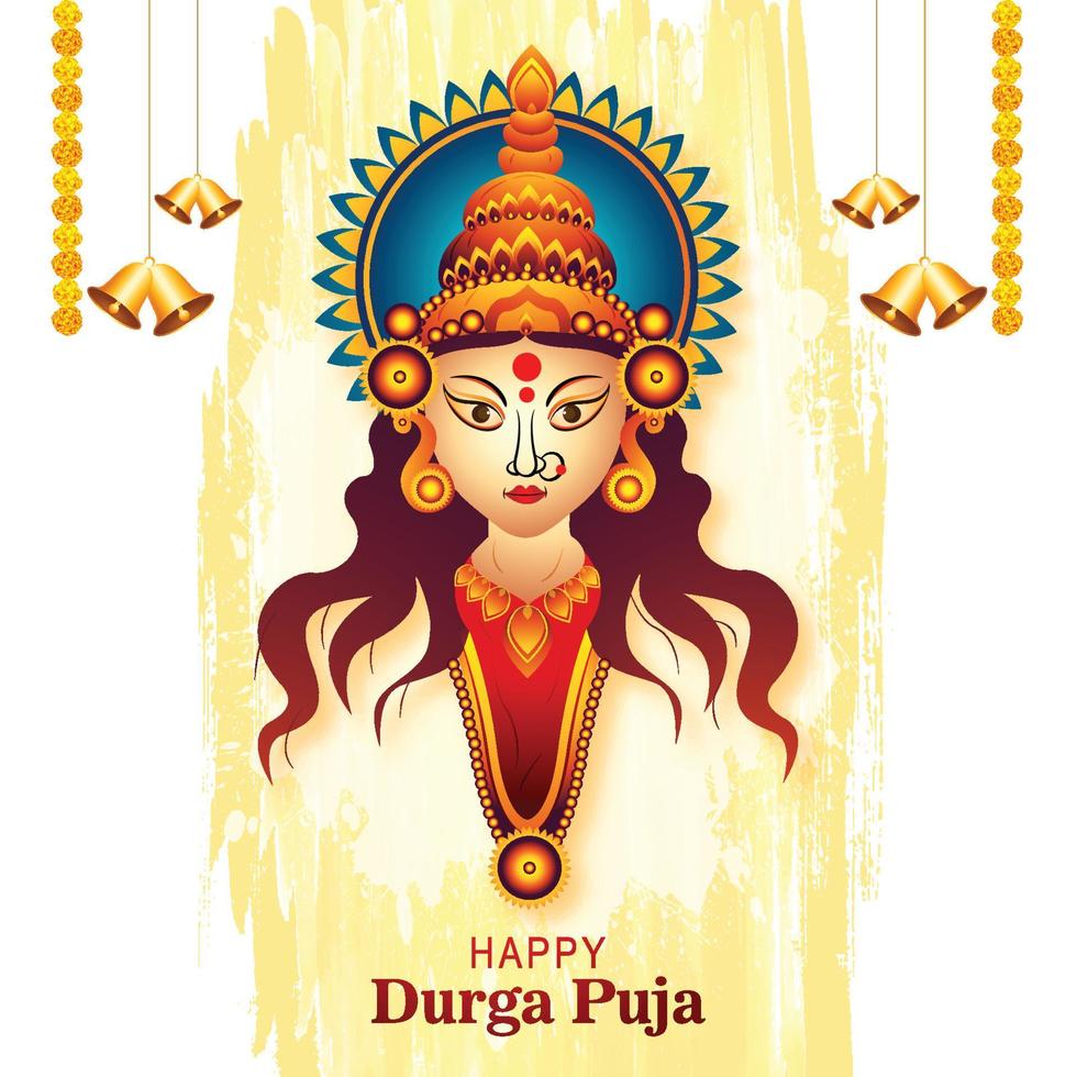 festival indiano deusa durga rosto cartão de celebração de férias fundo vetor