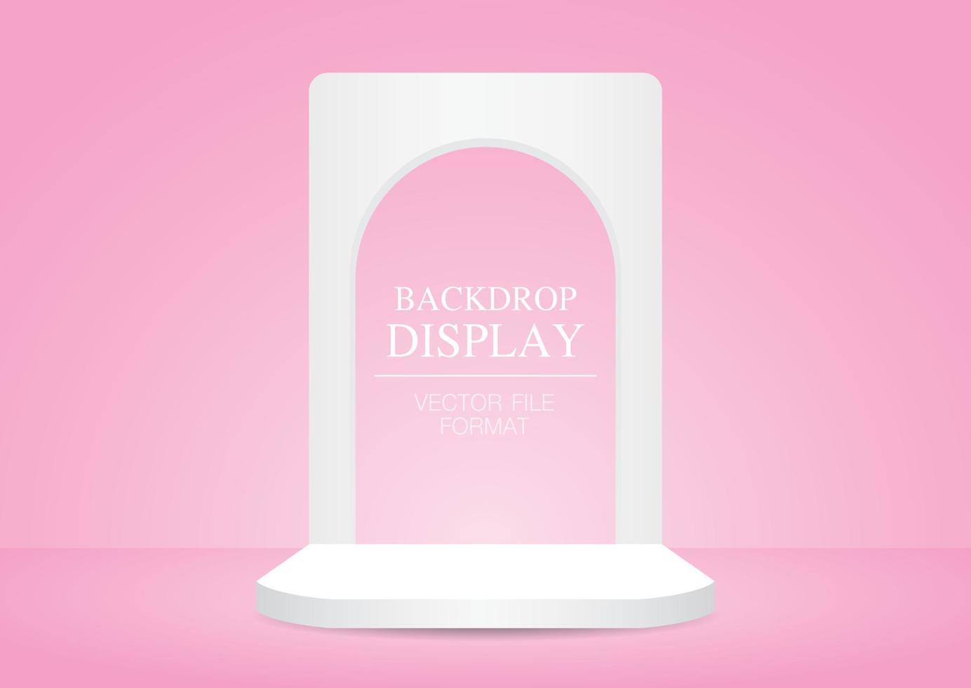 exibição de pano de fundo de arco branco mínimo no piso rosa pastel e fundo de parede vetor de ilustração 3d para colocar objeto