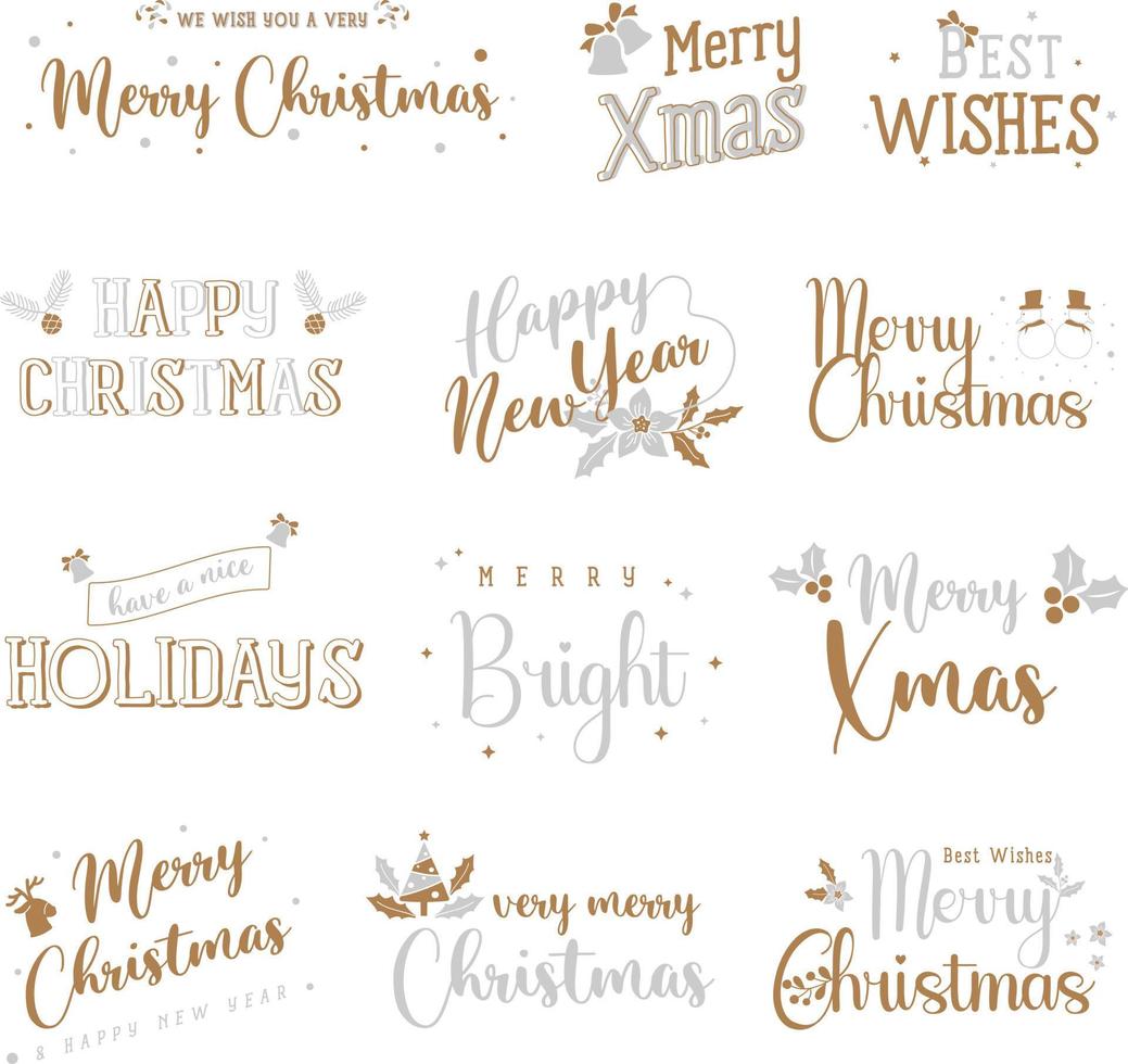 crachá de letras de tipografia feliz natal, cartão postal, convite, cartão de felicitações e presente. vetor