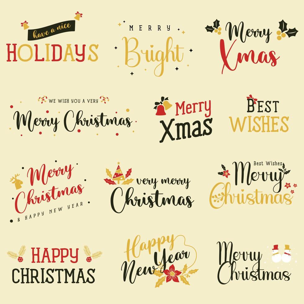 crachá de letras de tipografia feliz natal, cartão postal, convite, cartão de felicitações e presente. vetor