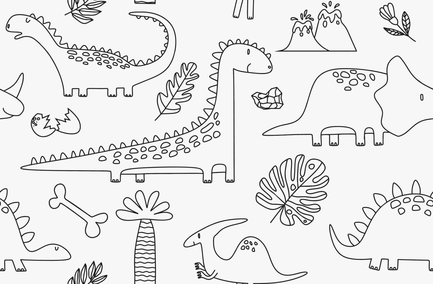 padrão perfeito com dinossauros desenhados à mão em estilo escandinavo. vetor