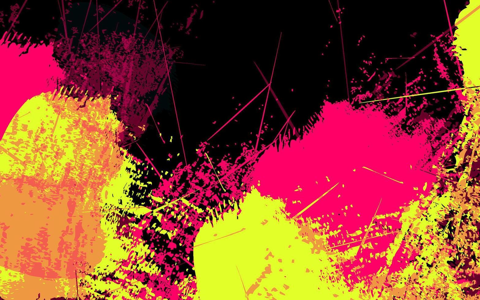 abstrato grunge textura respingo tinta fundo preto, rosa e amarelo vetor