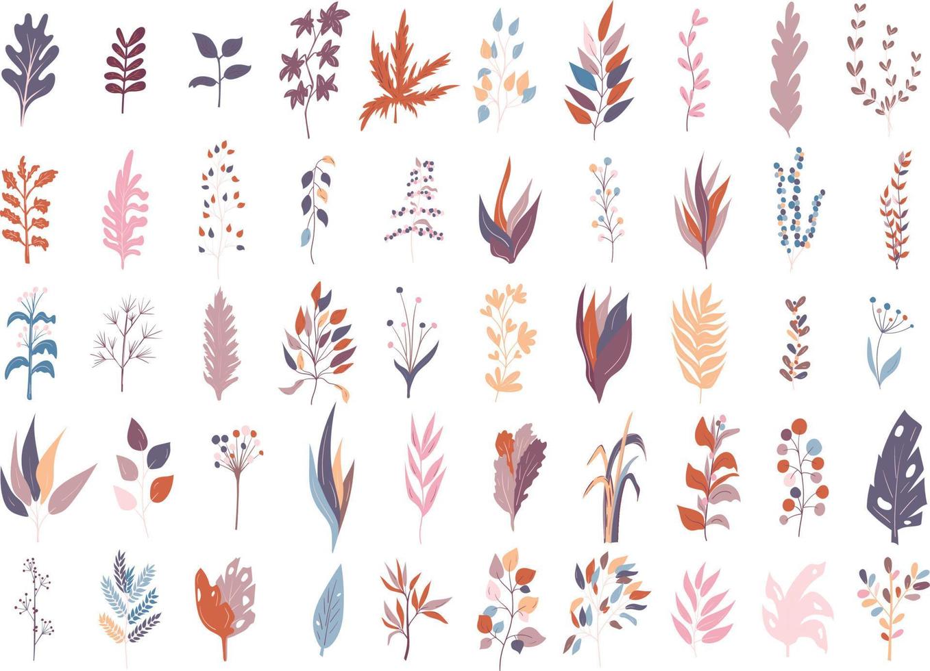 conjunto de ícones de folha em estilo doodle vetor