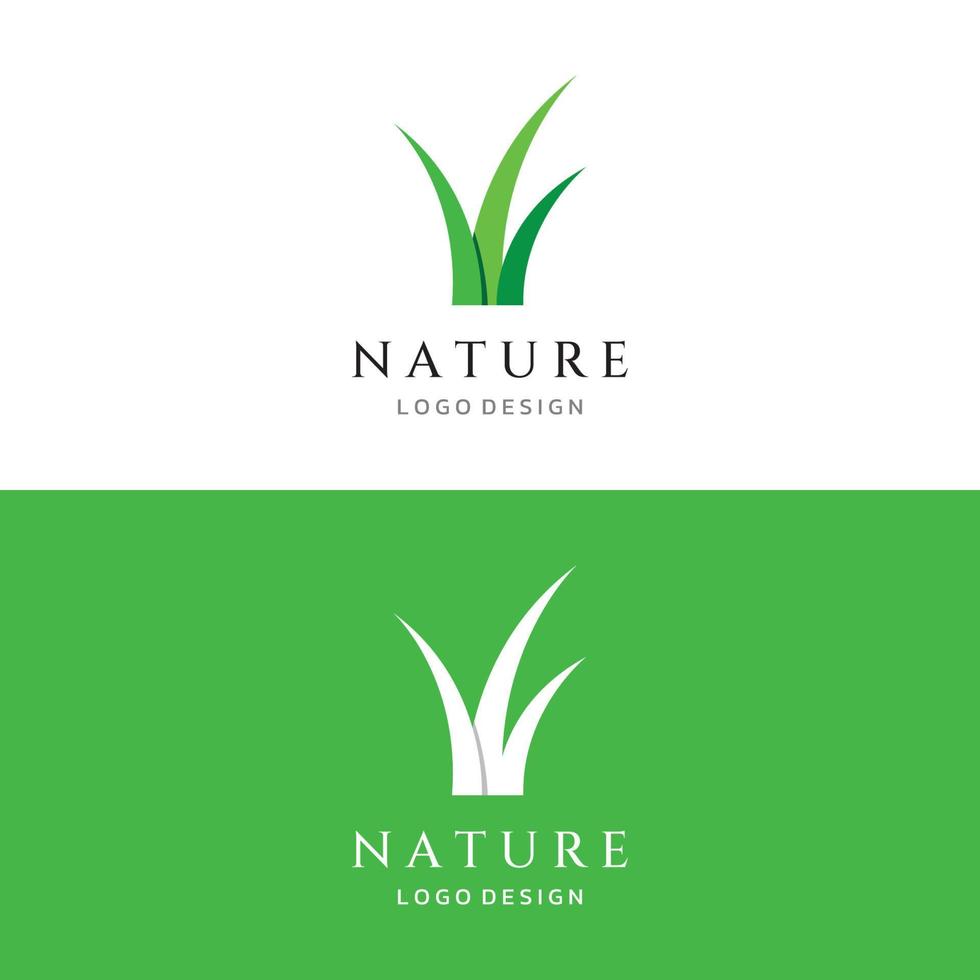 grama verde natural, prado e logotipo de elemento de grama cortada no modelo de design de logotipo de vetor de primavera.