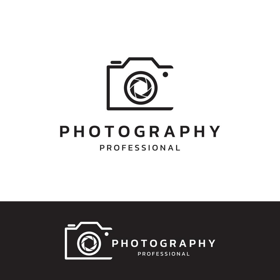 logotipo da câmera de fotografia, obturador da câmera da lente, digital, linha, profissional, elegante e moderno. logotipo pode ser usado para estúdio, fotografia e outros negócios. vetor