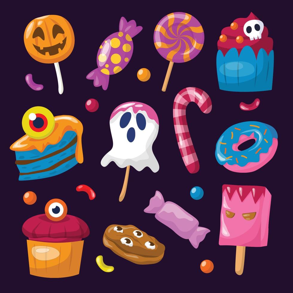 conjunto de ícones de doces ou travessuras de halloween vetor