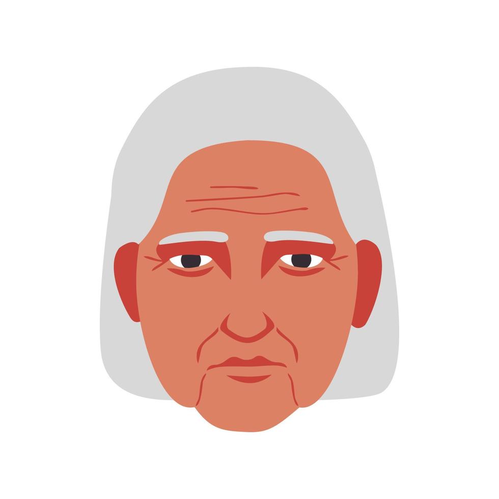 vovó idosa cabeça cinzenta cara velhinha rosto avatar ícone simples ilustração vetorial de estilo plano vetor