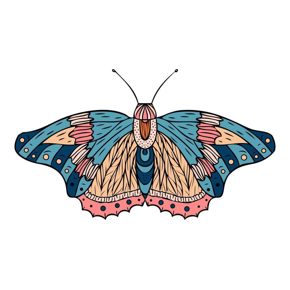 borboleta de noite colorida, mariposa. ilustração desenhada à mão. vetor