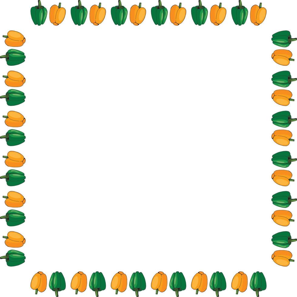 moldura quadrada de pimentão verde e laranja sobre fundo branco. quadro isolado para seu projeto. vetor