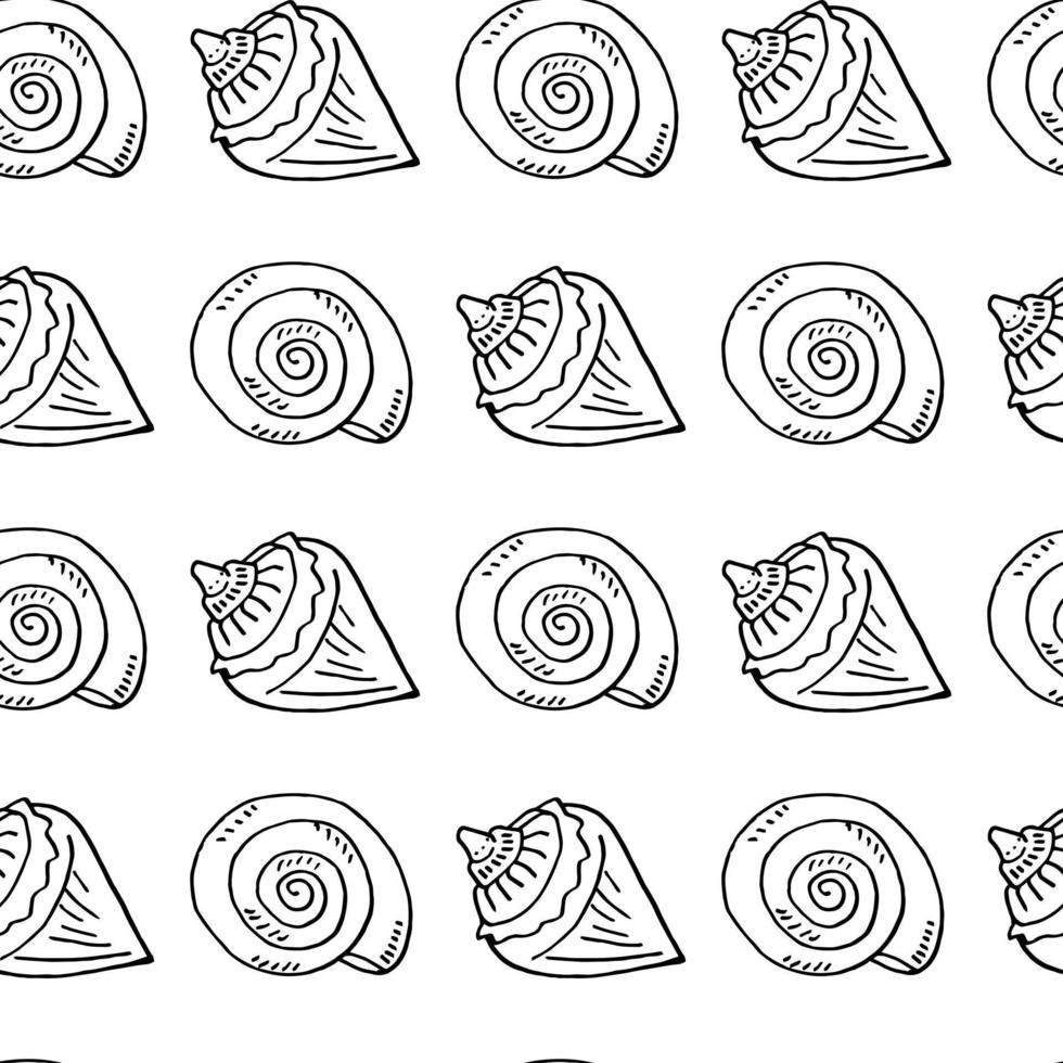 padrão sem emenda com conchas do mar em preto e branco sobre fundo branco. imagem vetorial. vetor