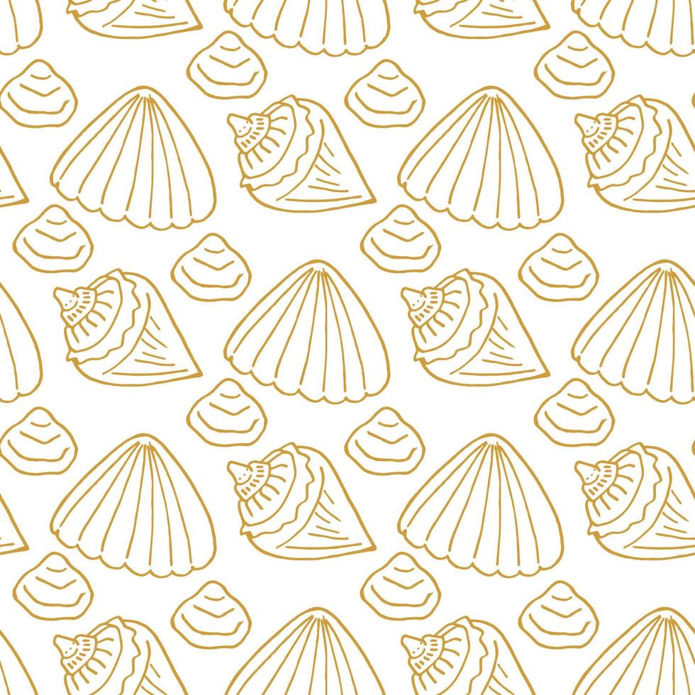 padrão sem emenda com conchas do mar amarelo sobre fundo branco. imagem vetorial. vetor