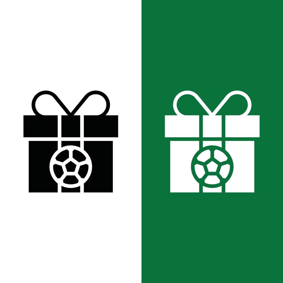 ícone de vetor de caixa de presente de futebol ou futebol no estilo glifo