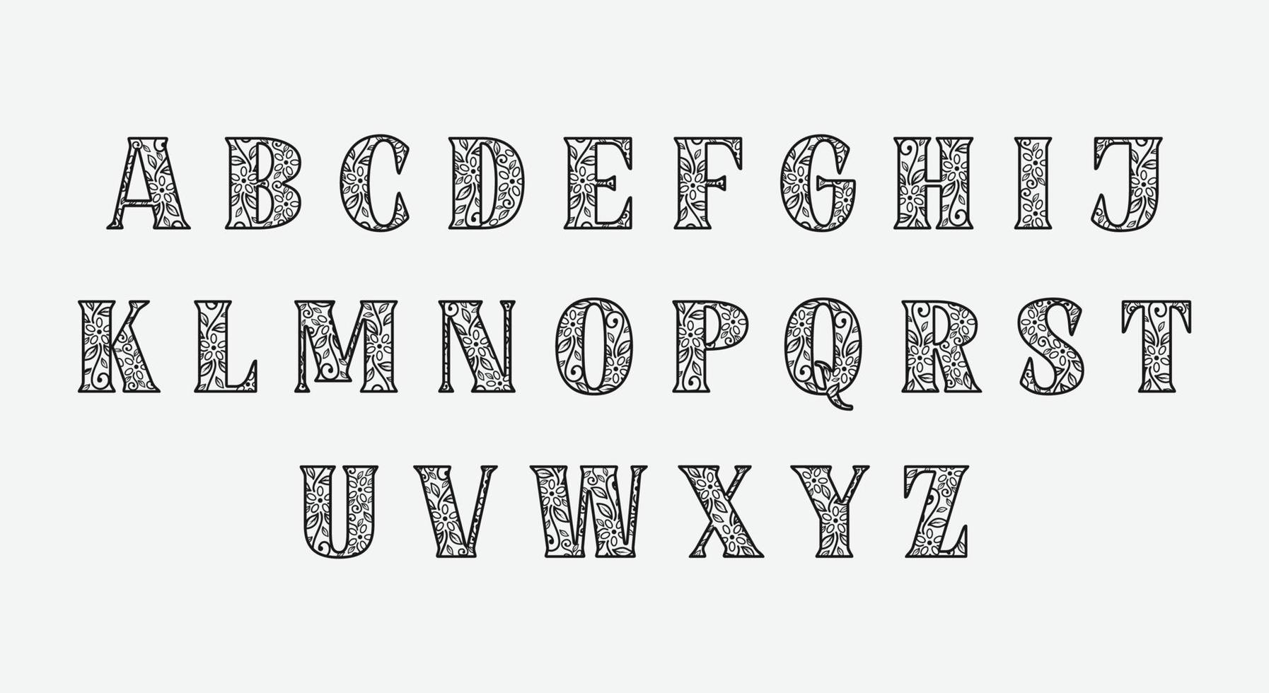 letras ornamentadas florais. decoração elegante alfabeto letra ilustração vetorial definido. vetor