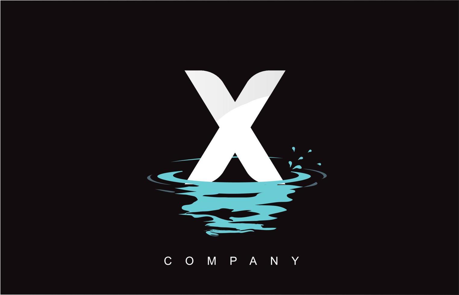 Projeto do logotipo da letra x com respingos de água, ondulações, gotas, reflexo vetor