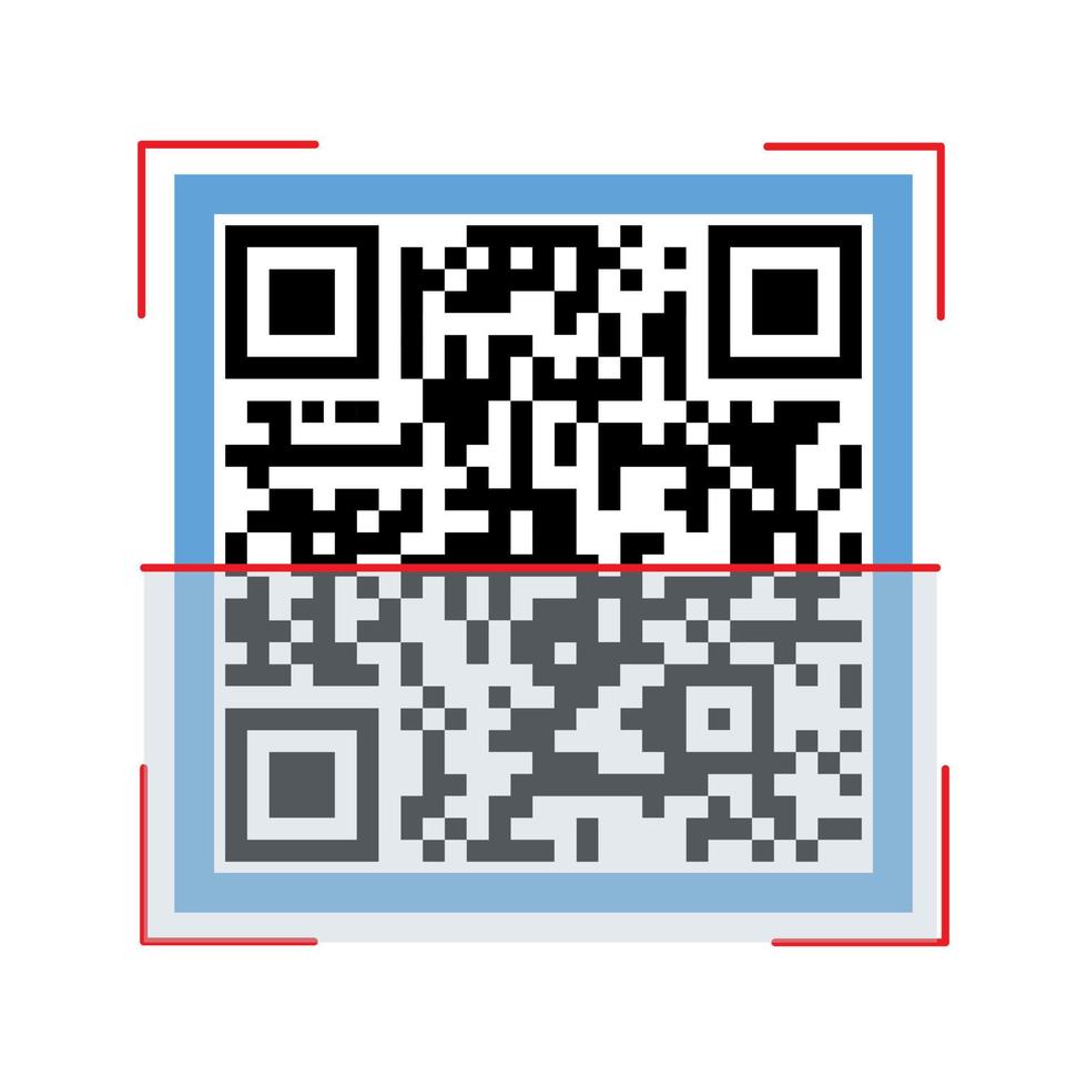 qrcode como quadrado digital para digitalização de telefone. código qr móvel o link no produto, dados, pagamento. ilustração isolada no fundo branco. ilustração vetorial. vetor