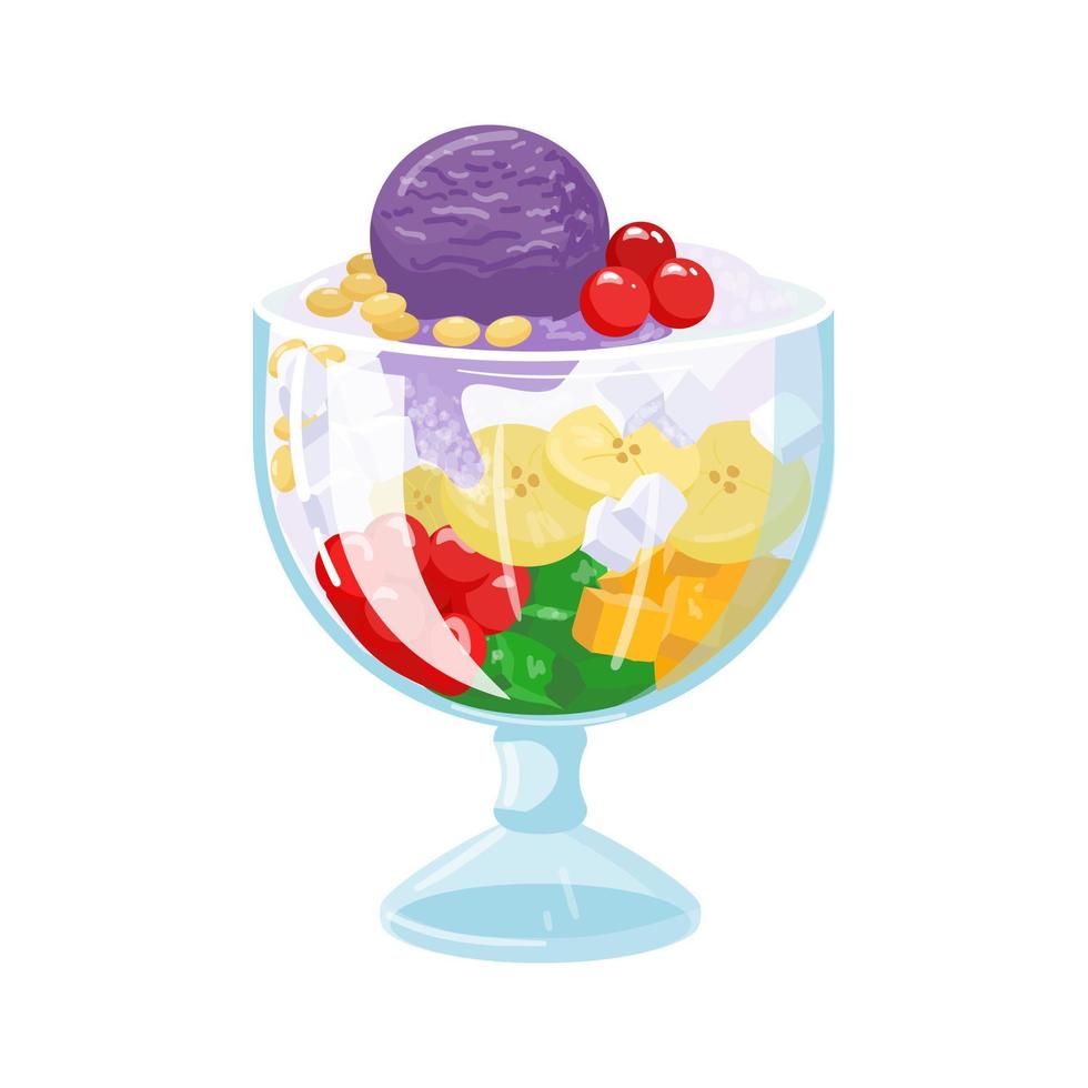 halo-halo é uma sobremesa muito saborosa nas filipinas. comida filipina nacional. halo-halo é uma sobremesa doce e fria. ilustração isolada em um fundo branco. ilustração vetorial. vetor