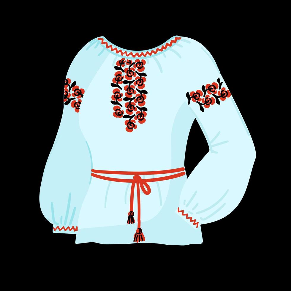 símbolo vyshyvanka das mulheres nacionais ucranianas da Ucrânia. camisa bordada, blusa étnica. isolado no fundo preto. ilustração vetorial. vetor
