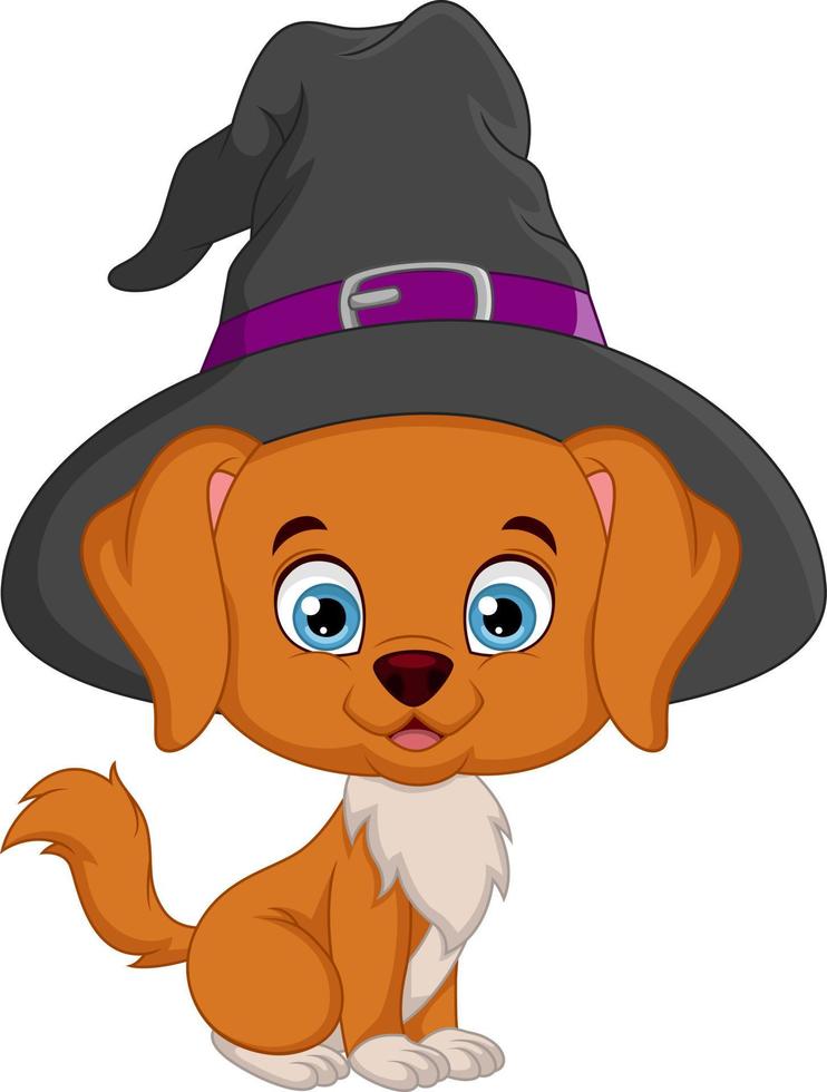 desenho de cachorrinho fofo em um chapéu de bruxa vetor
