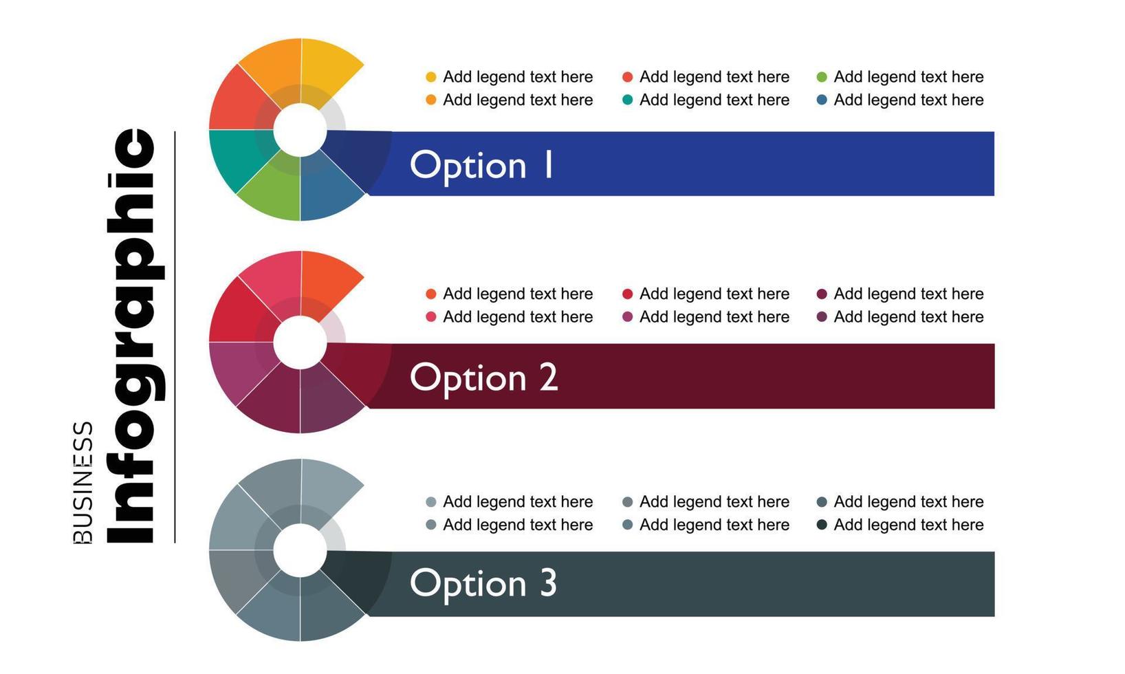 modelo de visualização de dados de negócios para apresentação. desenhos de gráficos de círculo vetorial, diagrama de processo com etapas, opções, peças ou processos. conceito criativo para infográfico de negócios. vetor