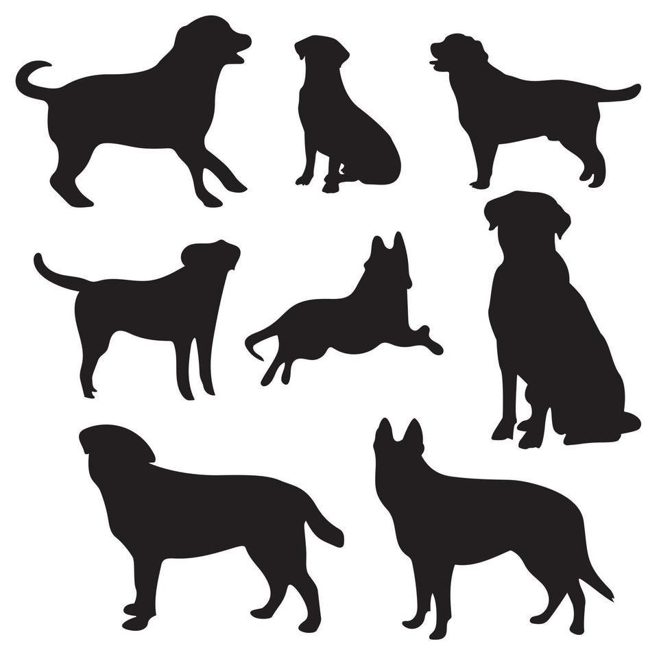 coleção de silhueta de cachorro em diferentes posições vetor