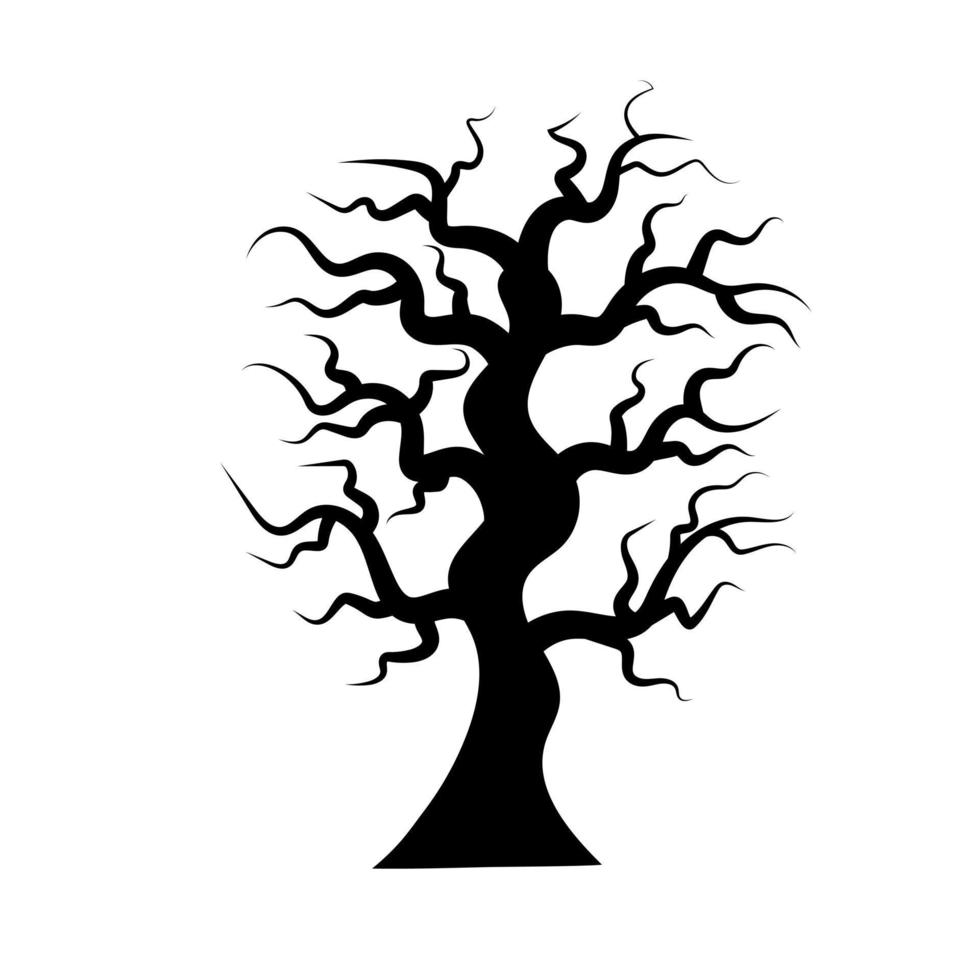 silhueta de árvore de halloween assustador preto. estilo doodle linear. conceito de dia das bruxas. vetor