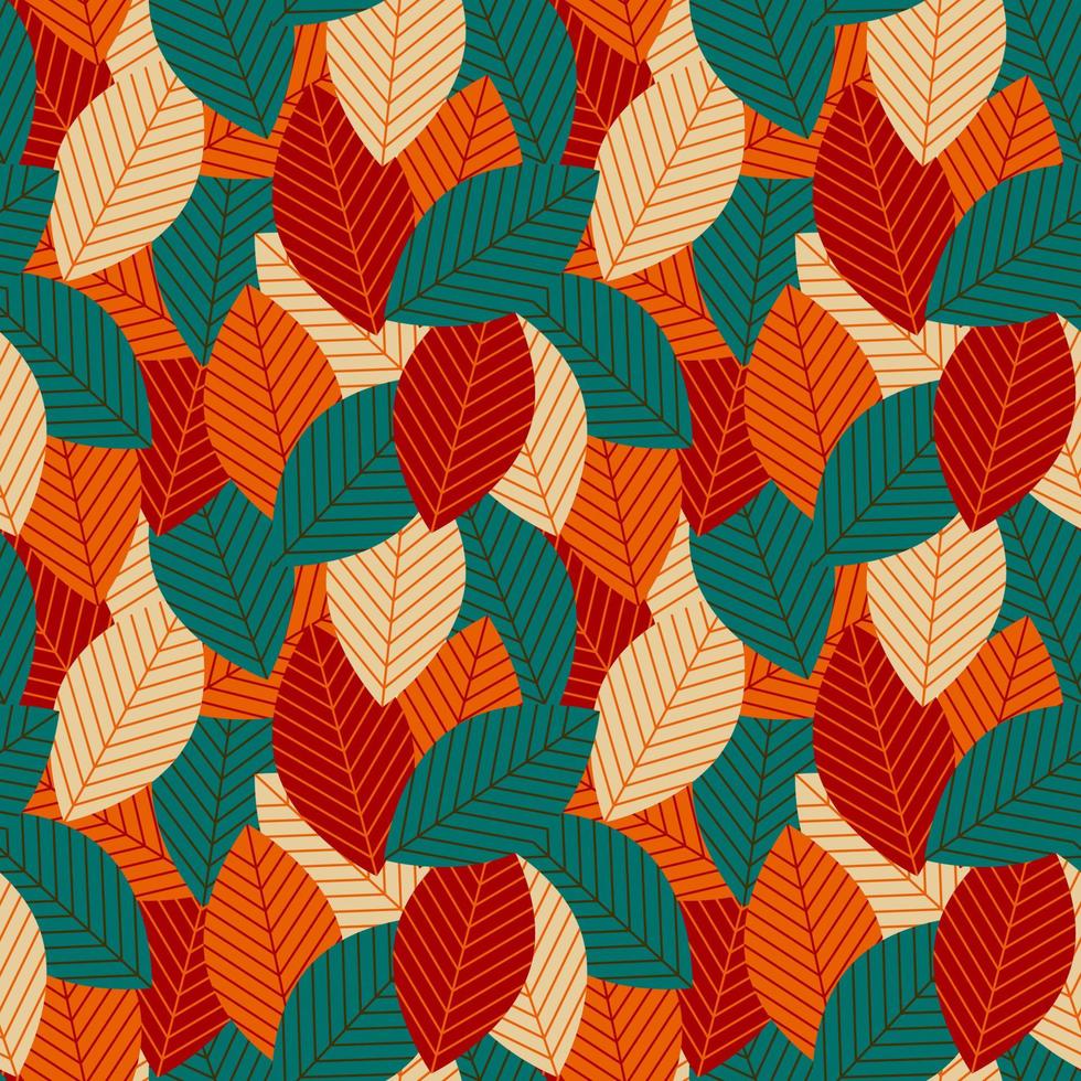 folhas geométricas modernas de meados do século retro dos anos 70 sem costura padrão. fundo orgânico floral outono. para capas de livros ou têxteis, papéis de parede, arte gráfica, impressão, convite, papel de embrulho vetor