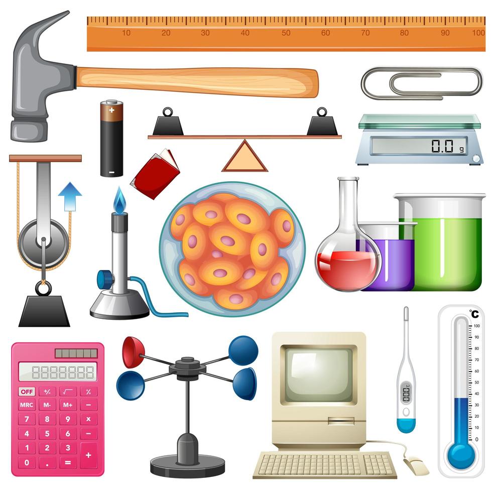 conjunto de ferramentas de equipamento e mão de química vetor